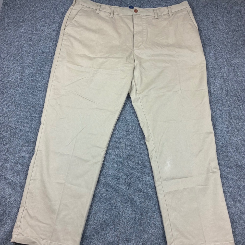 IZOD Mens Khaki Chino Pants 46x32 Flat Front Stretch Cotton Tan Trousers